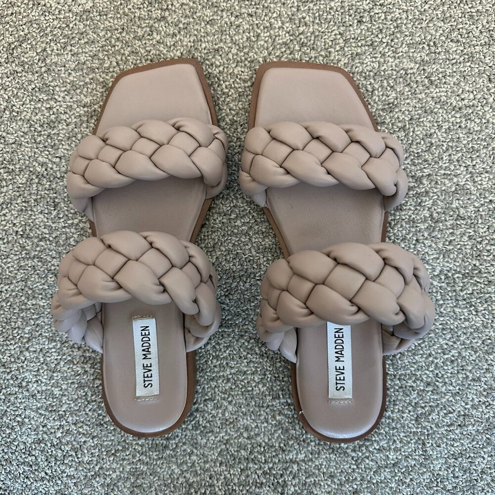 Steve Madden Hillary Braided Flat Sandals, Purplish-Taupe, Size 8.5